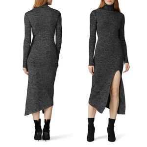 AFRM Jax Sweater Midi Dress Grey Silver Turtleneck Asymmetrical $138 - Size M